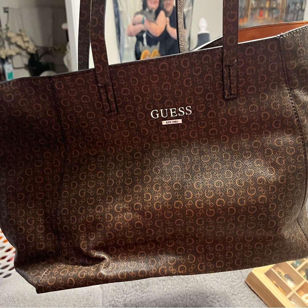 Guess Brown Monogram Tote Bag
